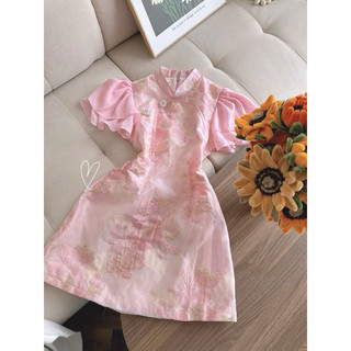 ĐẦM GẤM HOA TAY PHỒNG + TAG ĐÁ