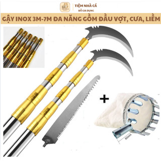 Bộ Gậy Liềm- Cưa- Vợt Hái Bằng INOX 304 Rút Gọn Phù Hợp Nhiều Công Năng Sử Dụng ( GẬY INOX + CƯA + LIỀM + VỢT HÁI)