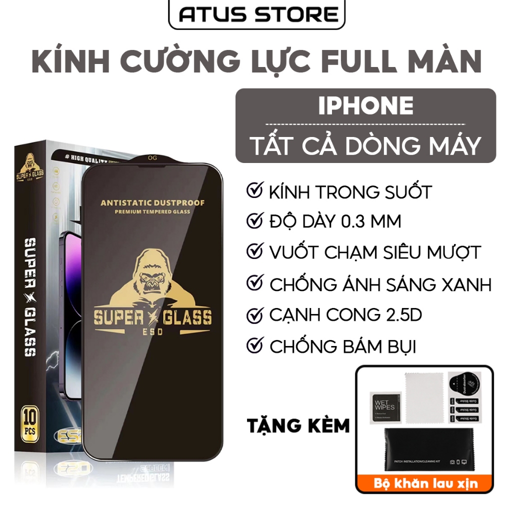 Kính Cường Lực iPhone 17,6/6s/7/8/SE/X/XS/XR/11/12/13/14/15/16/Pro/Plus/Max/Mini | Miếng dán bảo vệ màn hình cho ip