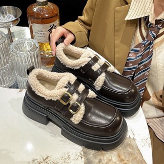  Giày lolita nữ phối lông da cao cấp đế cao 5cm Mã 1016 hàng QC 