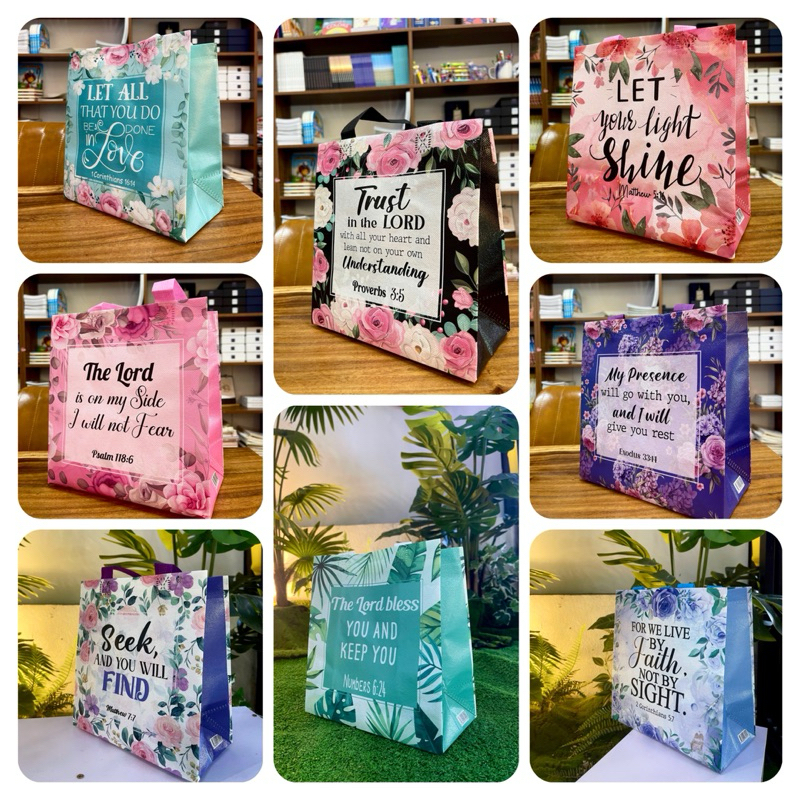 Túi đựng quà Cơ đốc - Reusable Bible Verse Flower Tote Gift Bags with Handles, Non-Woven Polypropyle