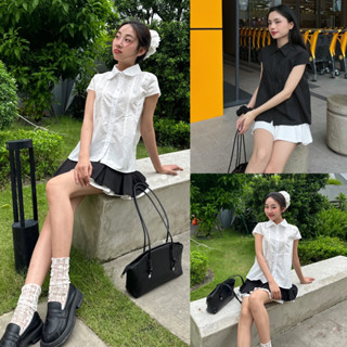 SURI TOP - Áo Sơ Mi Derose Tay Hến Form Vừa Xoè Phồng Nhẹ Học Sinh Dễ Thương  2 MÀU  