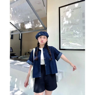 Áo sơmi jean dáng lửng hothit basic dễ mặc (Ảnh thật/ Video)