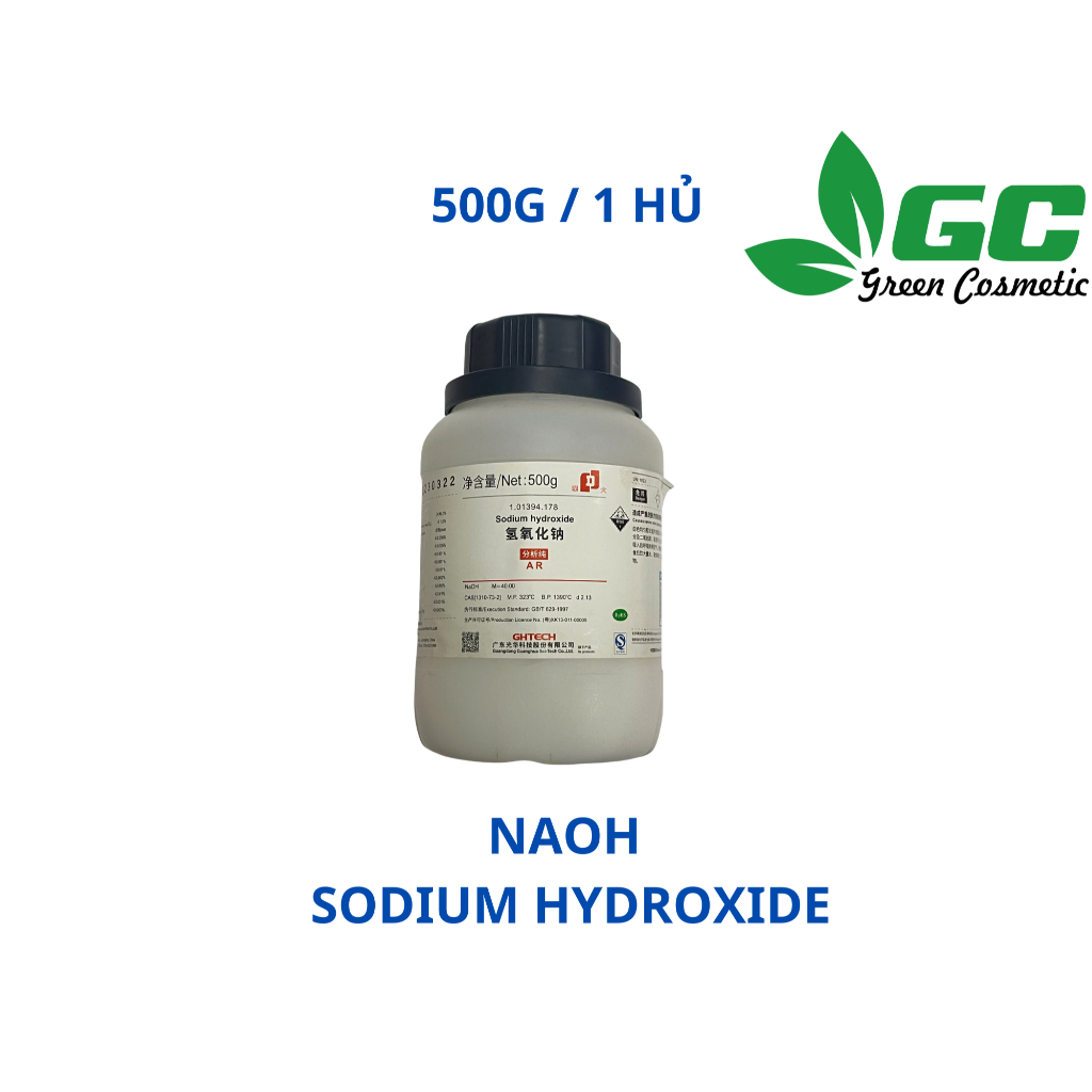 [HCM]  Sodium Hydroxide - NaOH  - Nguyên liệu làm xà phòng, điều chỉnh pH  Greencosmetic 500G/1 HỦ