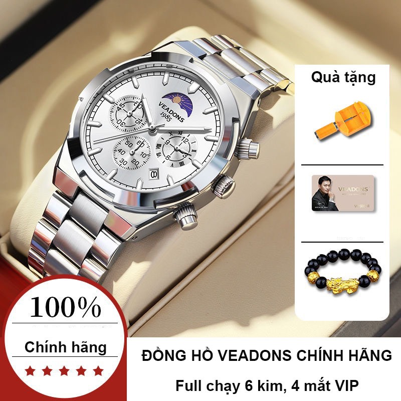 Fullbox_Đồng Hồ Nam Veadons chạy  6 Kim Đa Năng Dây Thép Không Gỉ Thời Trang Thể Thao Cho Nam