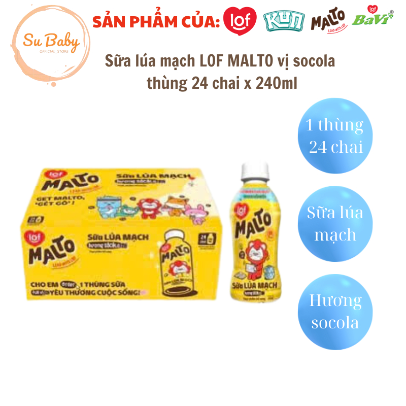 Sữa lúa mạch LOF MALTO vị socola thùng 24 chai x 240ml