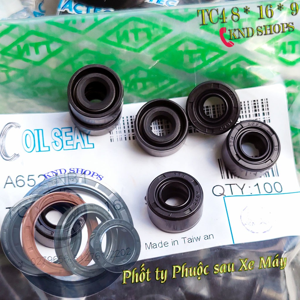 Phốt dầu ty phuộc sau xe máy TTO/TTN TC4 8*16*9,...Phốt cao su chặn nhớt loại vòng đệm 1 lò xo | KND