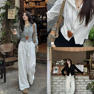   NEW Áo Len Vặn Thừng dáng Croptop Thêu Logo Ngựa khoá kéo 2 chiều M.0023 style Ulzzang 