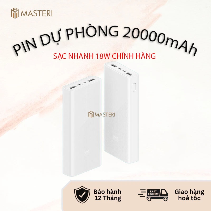 Pin dự phòng 20000mAh Gen3 XM sạc nhanh 18w chính hãng