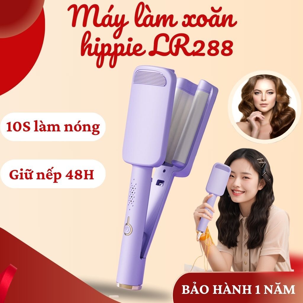 Máy làm xoăn hippie LR288, Máy uốn tóc hippie trục size 32mm xoăn sóng nước phủ gốm an toàn cho tóc