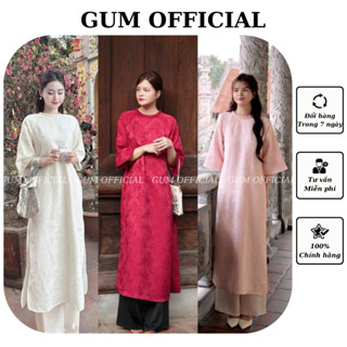  Áo dài cách tân Uyển Đình cổ kết chất liệu gấm Hàn cao cấp tiểu thư Gum Official  Set áo dài xuông gấm hoa nổi - AD020 