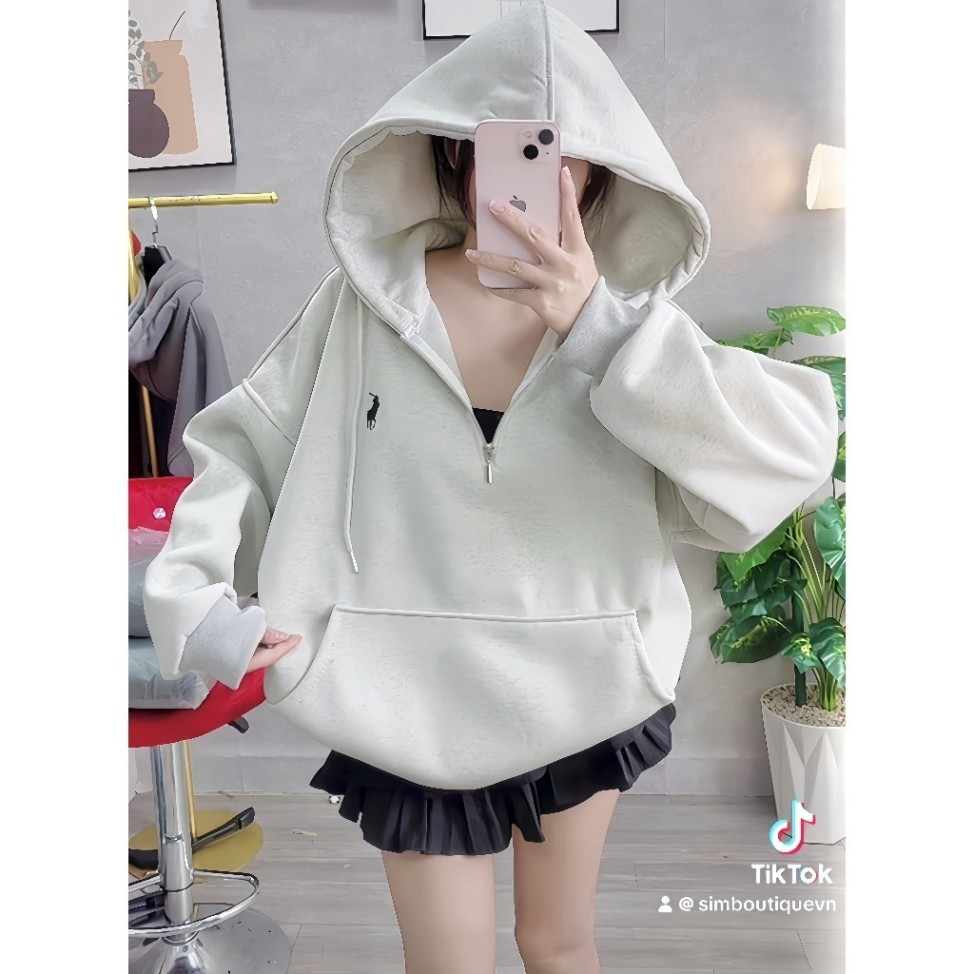 Áo Hoodie Zip Ral.ph Lau.ren Thêu Logo Ngựa, Áo Hoodie Nỉ Bông Day Dặn Siêu Basic Form Rộng khóa lửng