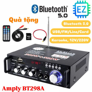 Amply Mini BT-298A Bluetooth 5.0 nghe nhạc hát Karaoke, 2 kênh âm thanh stereo công suất lớn 300W*2, 12V/220V