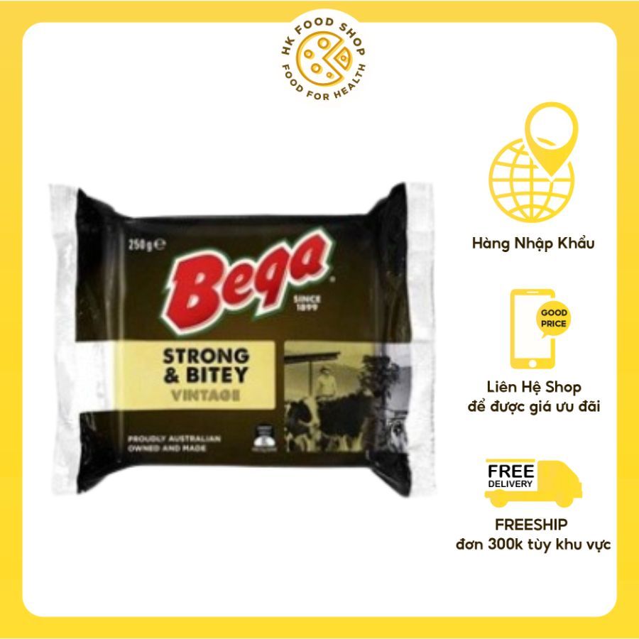 Bega Strong & Bitey Vintage Cheddar Cheese Phô Mai Cheddar 250g ( date 15/04/2026 )