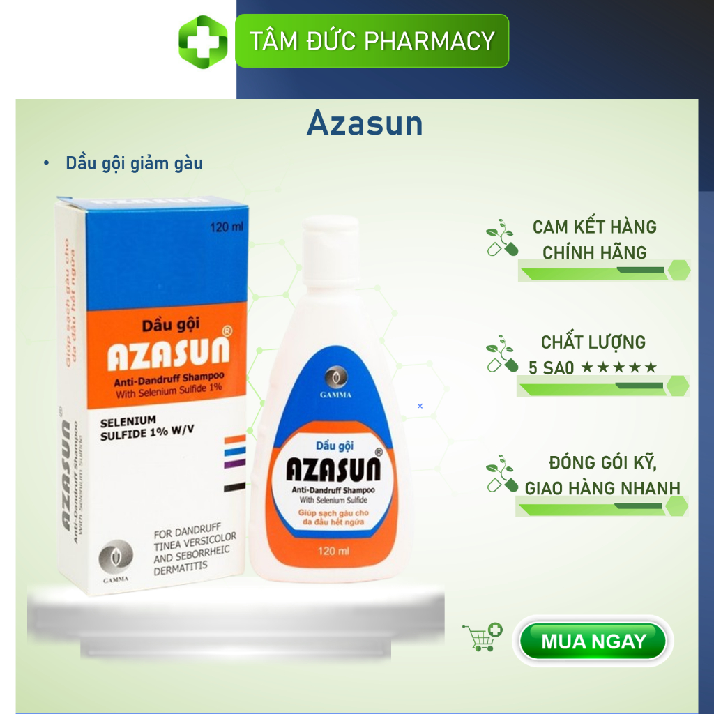 AZASUN [Chai 120ml] - Dầu gội sạch gàu Azasun 1% (gàu mảng, gàu vón , vảy da đầu)