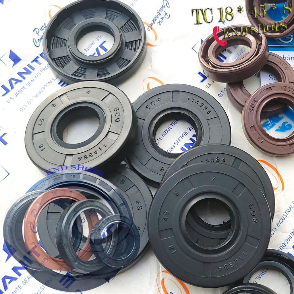 Phớt dầu SOG TC 18*45*8, Phớt lò xo chặn nhớt trục máy cấy lúa và máy sản xuất gạch men công nghiệp 