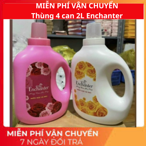 Thùng 4 can Nước giặt xả Encharter 2L hương hoa thơm lâu, Nước giặt xả Enchanter chính hãng
