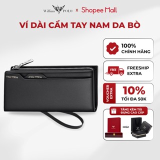 Ví dài nam cao cấp da bò Williampolo, ví đứng cầm tay full hộp và túi đựng sang trọng
