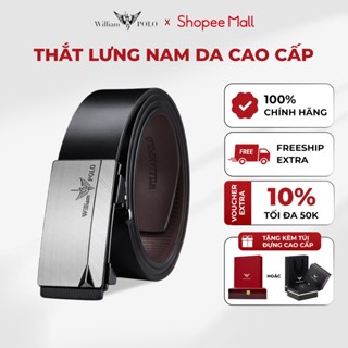 Thắt lưng nam mặt nhám bạc khóa tự động Williampolo, dây nịt nam chất liệu da bò cao cấp