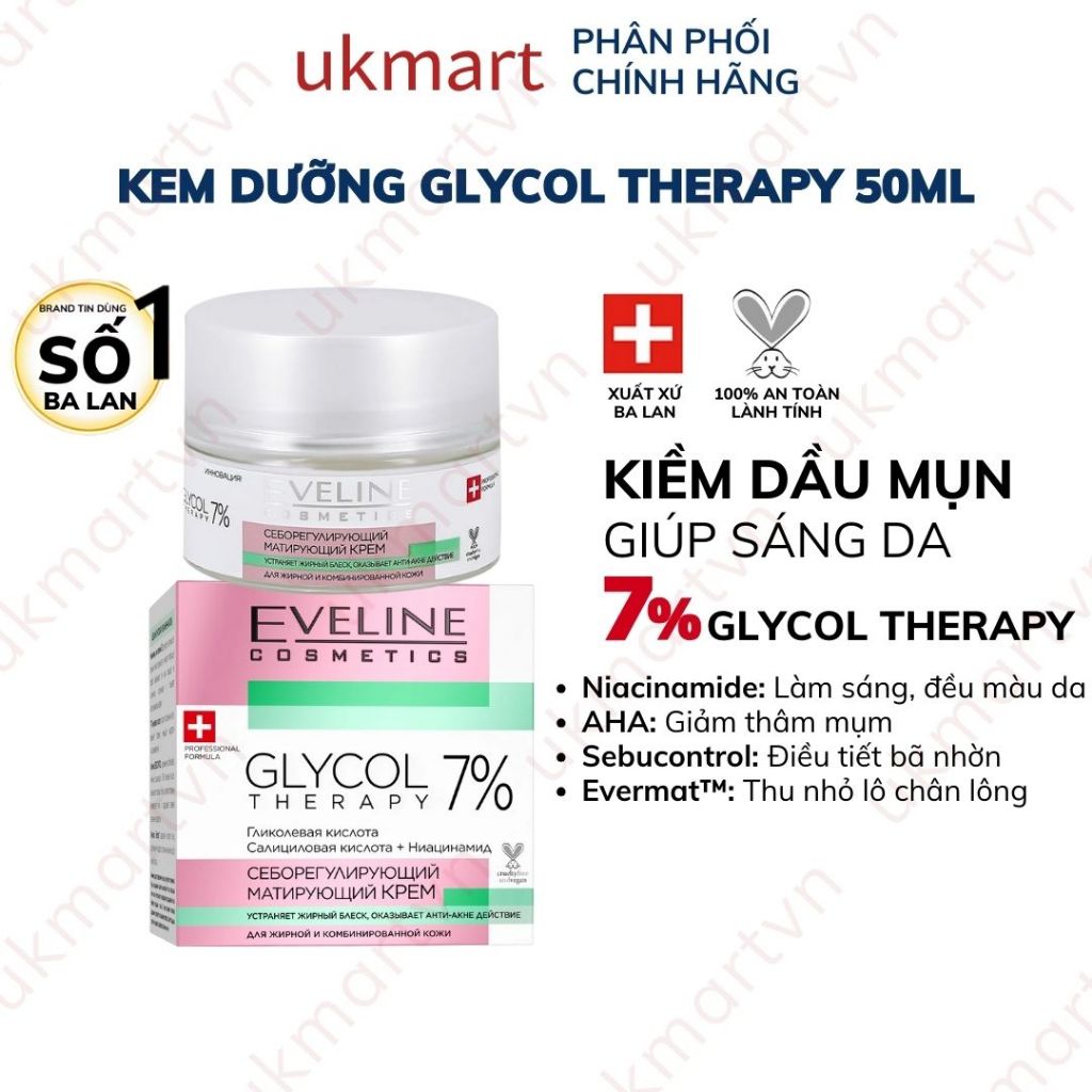 Kem Dưỡng Eveline Glycol Therapy 5% Anti Wrinkle Correcting - Trẻ Hoá Da Với 5% Glycolic Acid 50ml