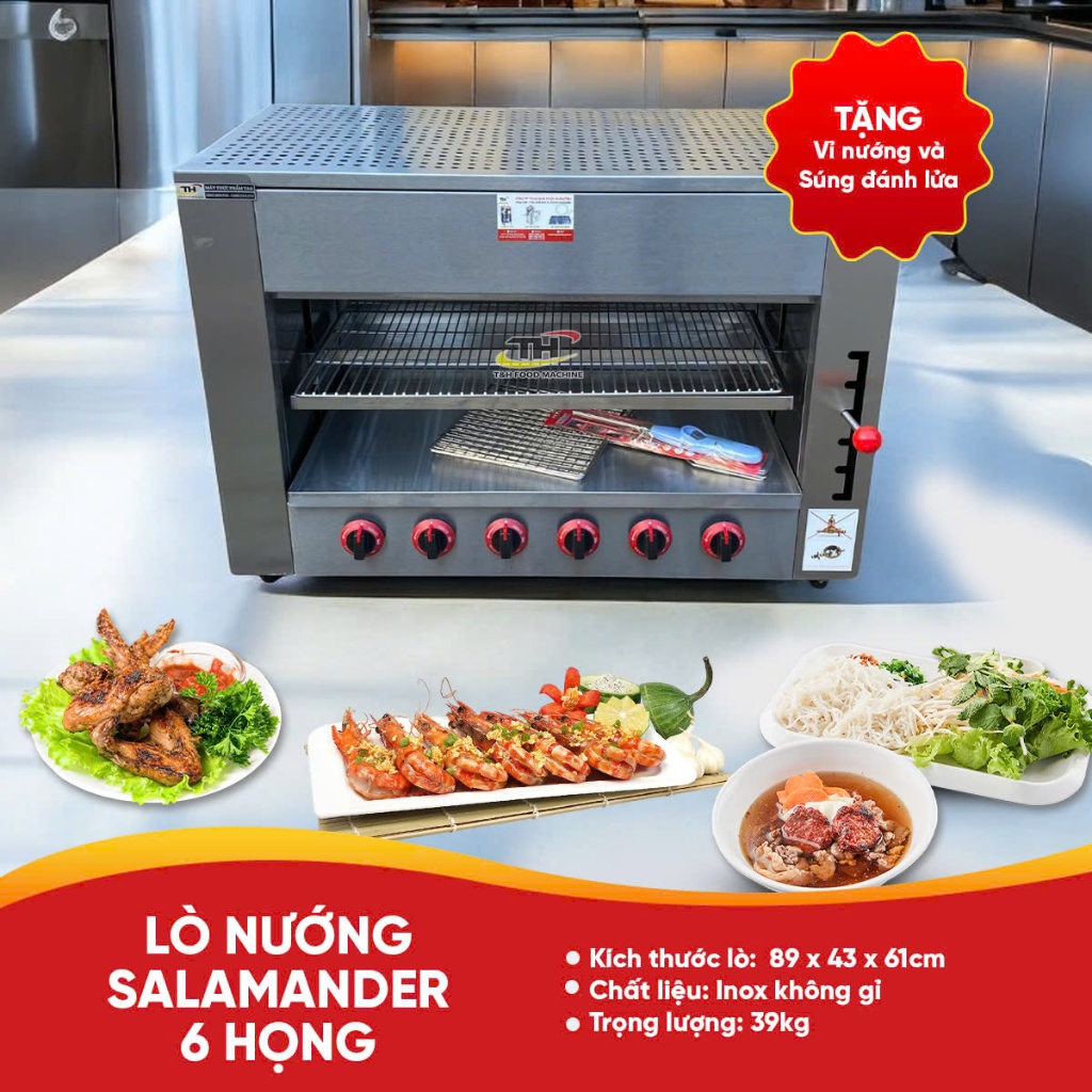 lò nướng Salamander 6 họng đốt( tặng dây gas và van gas)