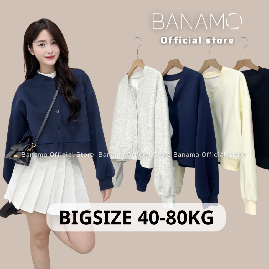 Áo khoác nữ BIGISZE Banamo Fashion áo nỉ croptop cúc cài bo viền 3941