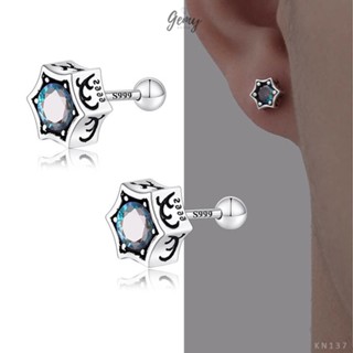 Khuyên tai thanh thẳng nam bạc nguyên chất thiết kế hình sao lục giác cực chất (1 chiếc) KN137 | GEMY SILVER
