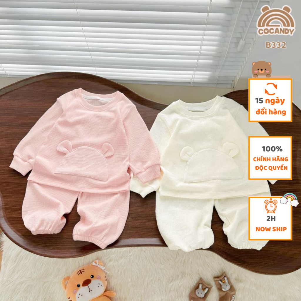 Bộ cho bé -Bộ dài BE, HỒNG bo gấu phối tai gấu cho bé của COCANDY mã B332