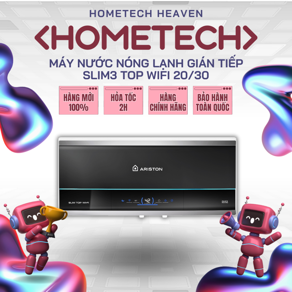 ☑️ [SLIM3 TOP WIFI 20/SLIM3 TOP WIFI 30] Máy nước nóng lạnh gián tiếp Ariston SLIM3 TOP WIFI 20/30 -