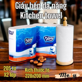Giấy vệ sinh lau bếp đa năng Pulppy độ thấm hút cao, dày 2 lớp x2 cuộn 205 tờ