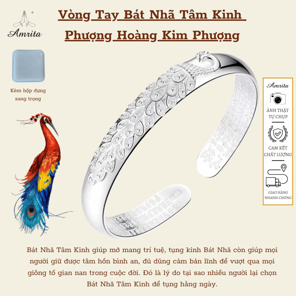 Vòng Tay Bát Nhã Tâm Kinh Phượng Hoàng Kim Phượng - Amrita