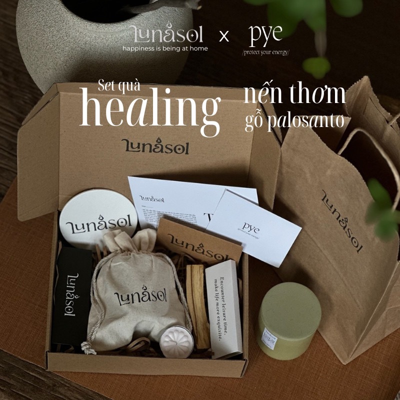   Set quà tặng chữa lành  Nến Thơm LUNASOL - Gỗ Palo Santo - Xô Thơm - Tặng kèm thông điệp 