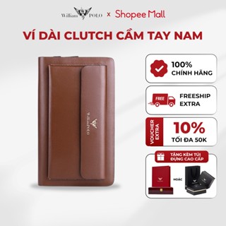 Ví dài Clutch nam da bò cao cấp Williampolo, bóp da nam cầm tay nhiều ngăn tiện lợi