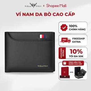 Ví nam cao cấp chất liệu da bò Williampolo, bóp da nam họa tiết viền nổi thanh lịch - POLO201342