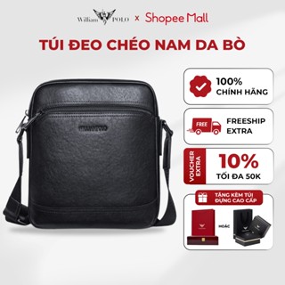 Túi đeo chéo nam da bò chính hãng Williampolo, túi đeo nam cao cấp ngăn kéo tiện lợi 213121