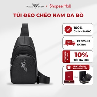 Túi đeo chéo nam da bò chính hãng Williampolo túi nam cao cấp họa tiết sang trọng - POLO203078