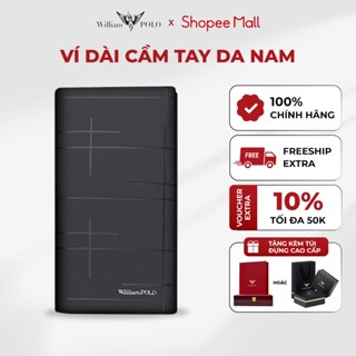 Ví dài cầm tay da nam  cao cấp William pol-Full hộp đựng cao cấp, chất liệu da bò  Polo 563D