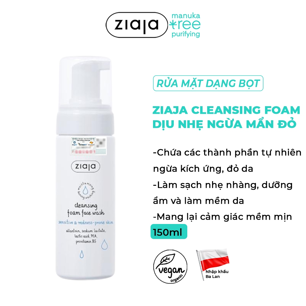 Sữa Rửa Mặt Dạng Bọt Ziaja Dịu Nhẹ - Ngừa Mẩn Đỏ Ziaja Cleansing Foam Face Wash Sensitive & Redness-prone Skin 150ml