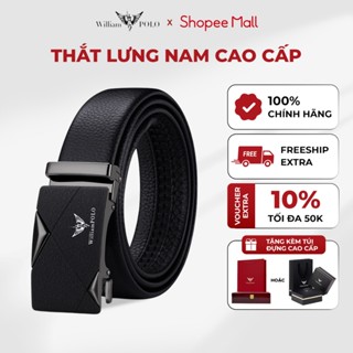 Thắt lưng nam chất liệu da bò Williampolo mặt khoá đen nhám đá viền khối POLO20249-518