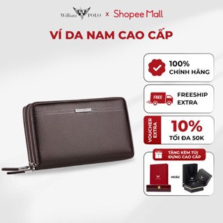 Ví nam cầm tay dáng đứng cao cấp Williampolo, bóp nam da bò thanh lịch full hộp đựng POLO163