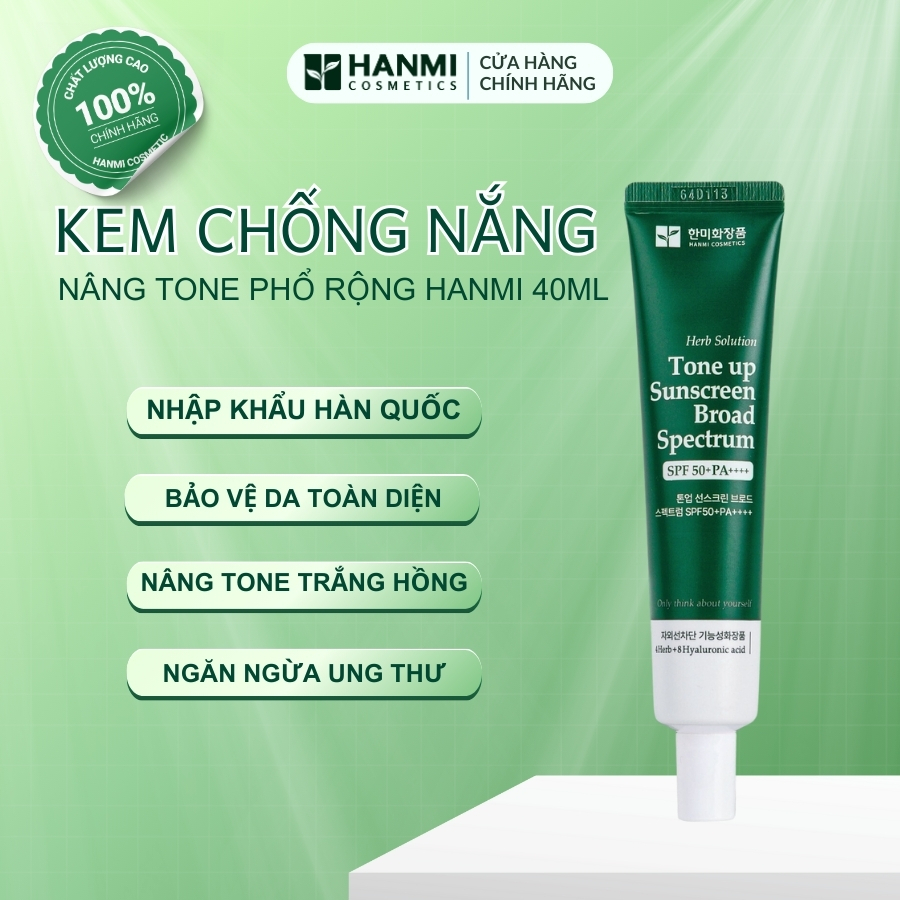 Kem Chống Nắng Nâng Tone Trắng Hồng SPF 50+PA++++ 40ml Dưỡng Ẩm, Kiểm Soát Lượng Dầu Thừa - Hanmi