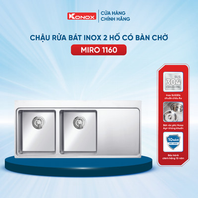 Chậu rửa bát inox 2 hố có bàn chờ Konox MIRO 1160 sản xuất tại Thổ Nhỹ Kỳ - Bảo hành 10 năm