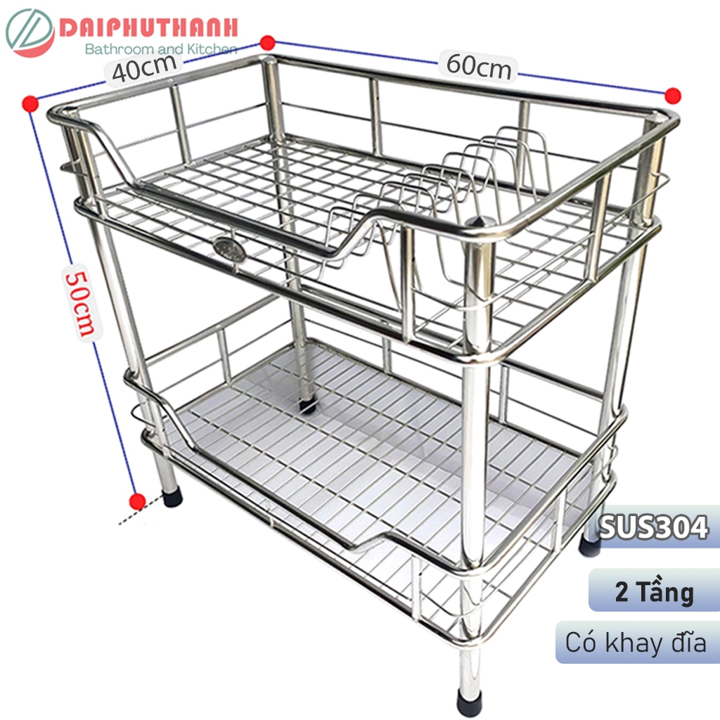 Kệ Bếp Kệ Úp Chén Đặt Bàn Inox Dài 60cm Rộng 40cm - Nhiều mẫu từ 2 tầng đến 4 tầng, kiểu có khay gác đĩa gọn gàng