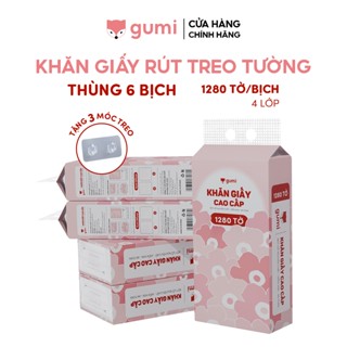 Thùng 6 bịch Khăn Giấy Gumi treo tường tiện lợi, an toàn Giấy ăn Gumi (Tặng kèm 3 móc treo tường)