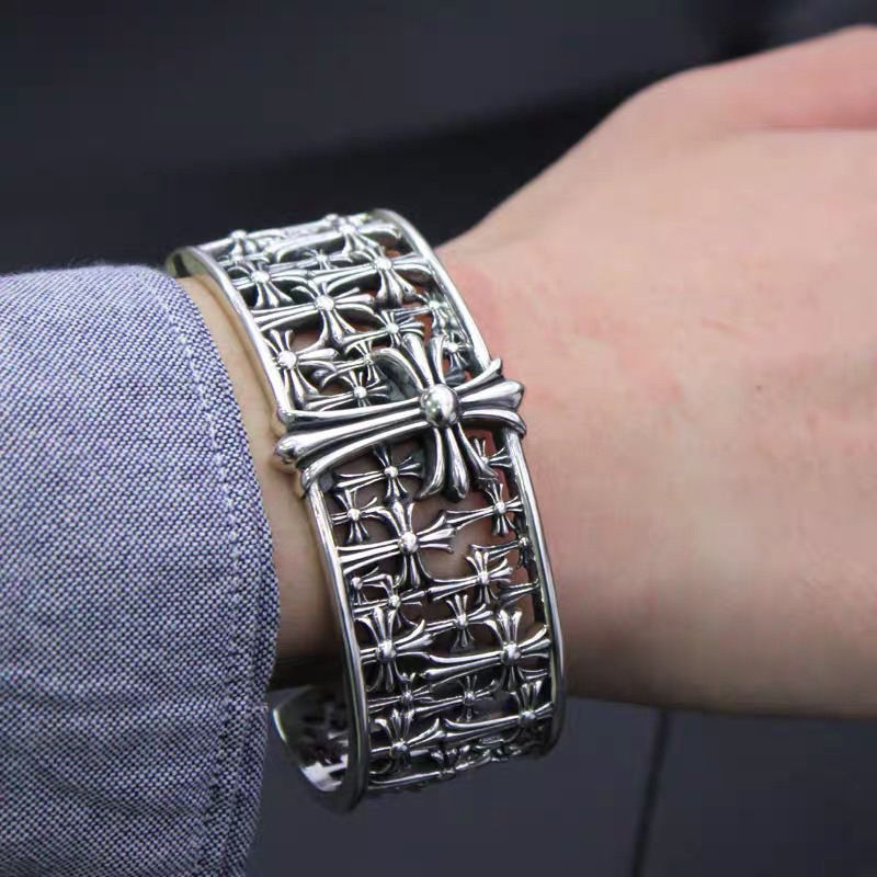 ⚡️HÀNG SẴN⚡️Vòng tay Bự CHROME HEARTS - Vòng Tay Bản Lớn Tròn Kim Loại Chrome hearts - Lắc Tay To CH