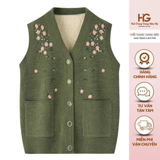  Áo Khoác Len Gile Trung Niên Nữ Cho Bà Cho Mẹ Chất Liệu Len Dệt Mềm Mịn Không Xù- Gile Len Thêu Hoa Có Lót Lông  M216  