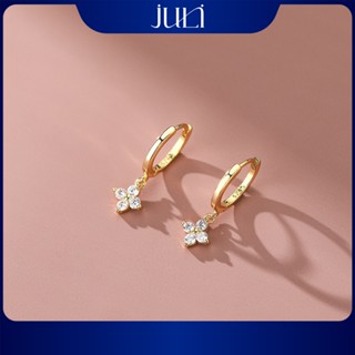 Khuyên Tai nữ cỏ 4 lá đính Kim Cương sáng lấp lánh và không hoen gỉ được làm 100% Bạc Ý-KT329 JULI