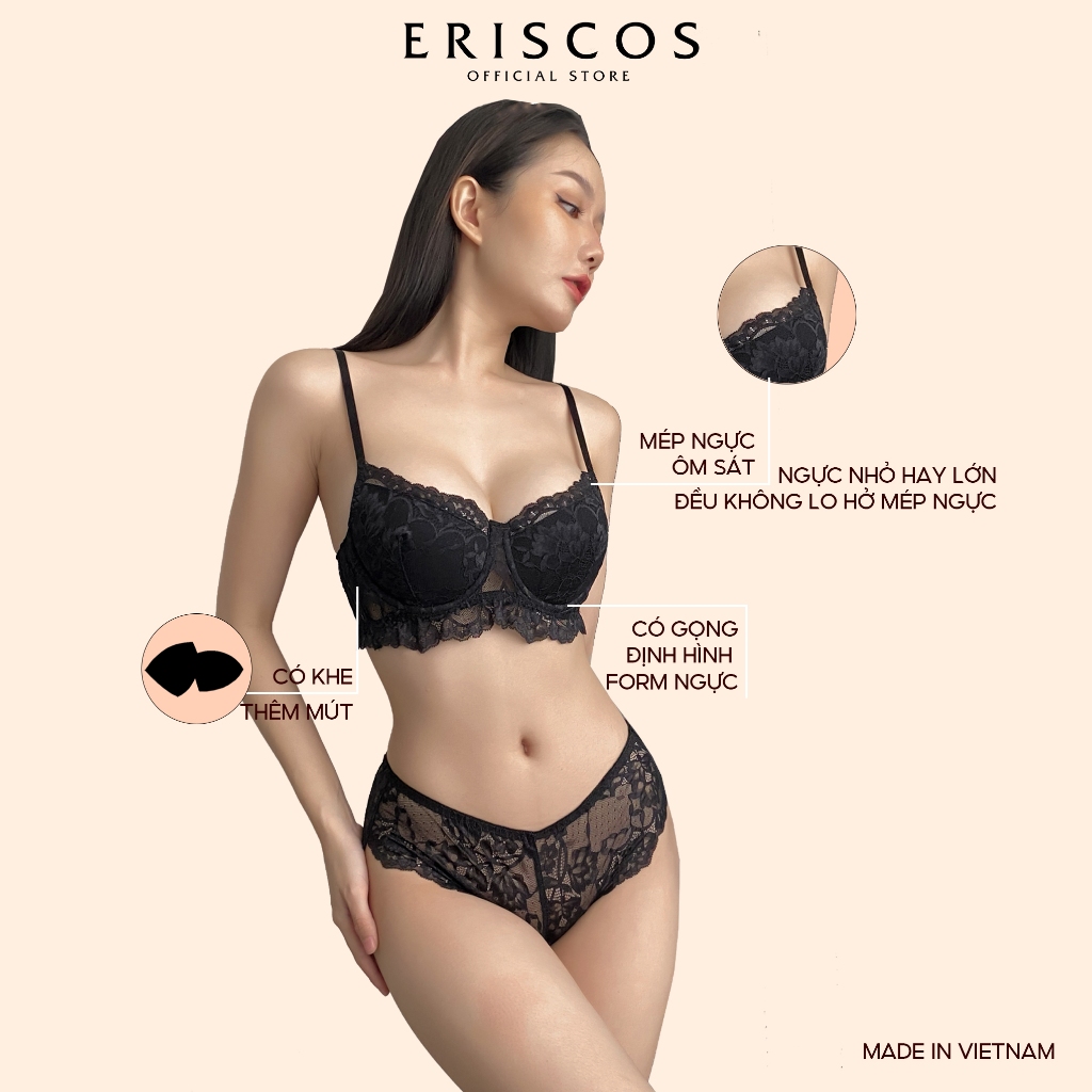 Bộ Đồ Lót Ren Nữ Áo Quả Chéo Quần Lót Tam Giác Có Gọng Không Mút Lót Gợi Cảm Thoải Mái Eriscos | BigBuy360 - bigbuy360.vn