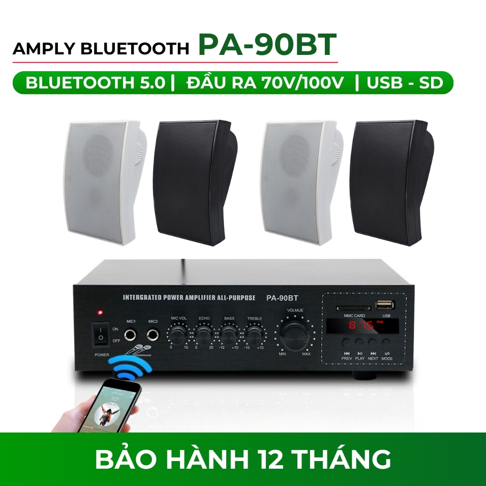 Combo Amply Bluetooth LDZS PA-90BT Và Loa Treo Tường BG04 Điện Áp Cố Định Chuyên Dùng Cho Phòng Học, Nhà Hàng, Spa