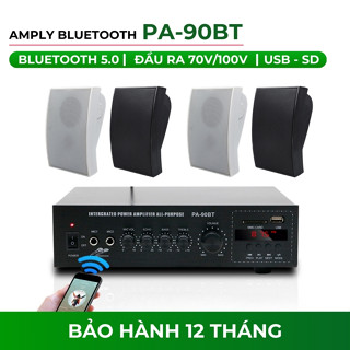 Combo Amply Bluetooth LDZS PA-90BT Và Loa Treo Tường BG04 Điện Áp Cố Định Chuyên Dùng Cho Phòng Học, Nhà Hàng, Spa